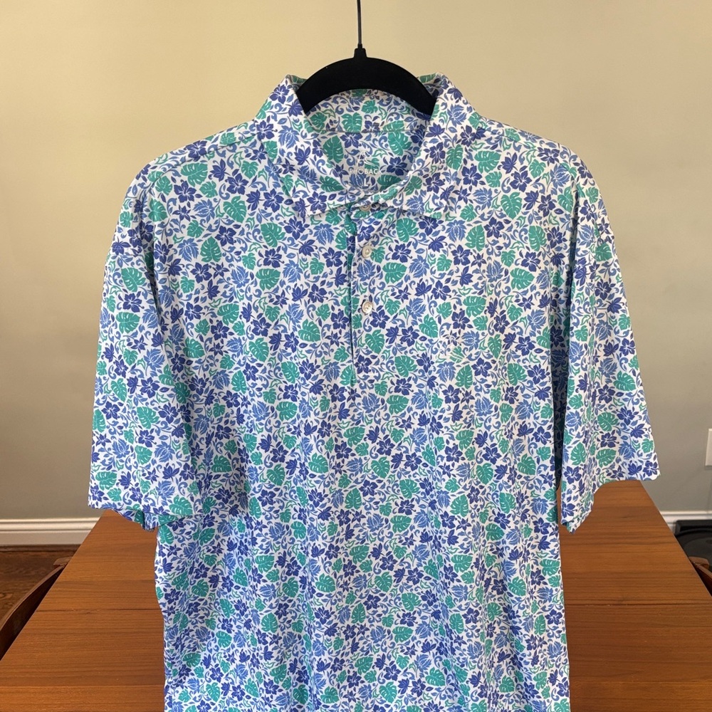 Rhoback Blue and Green Floral Polo Shirt - Picture 3 of 4